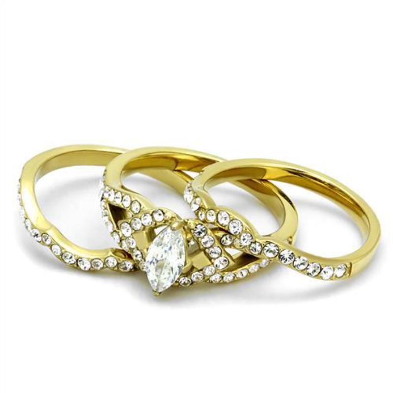 IP Gold(Ion Plating) Stainless Steel Ring with AAA Grade CZ in Clear