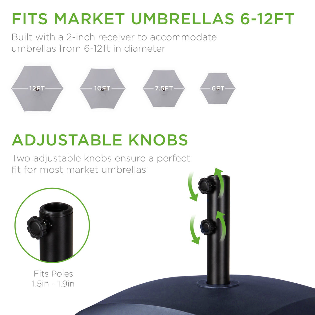 Best Choice Products Fillable Mobile Umbrella Base Heavy Duty Market Stand w/ Wheels, Locks, 123lb Capacity - Navy Blue