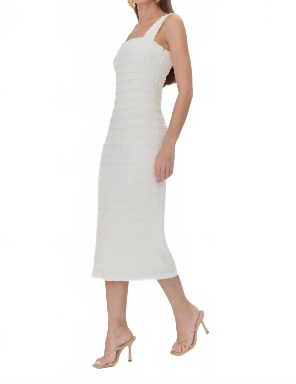 Lara Textured Lace Trim Midi Dress In Cream
