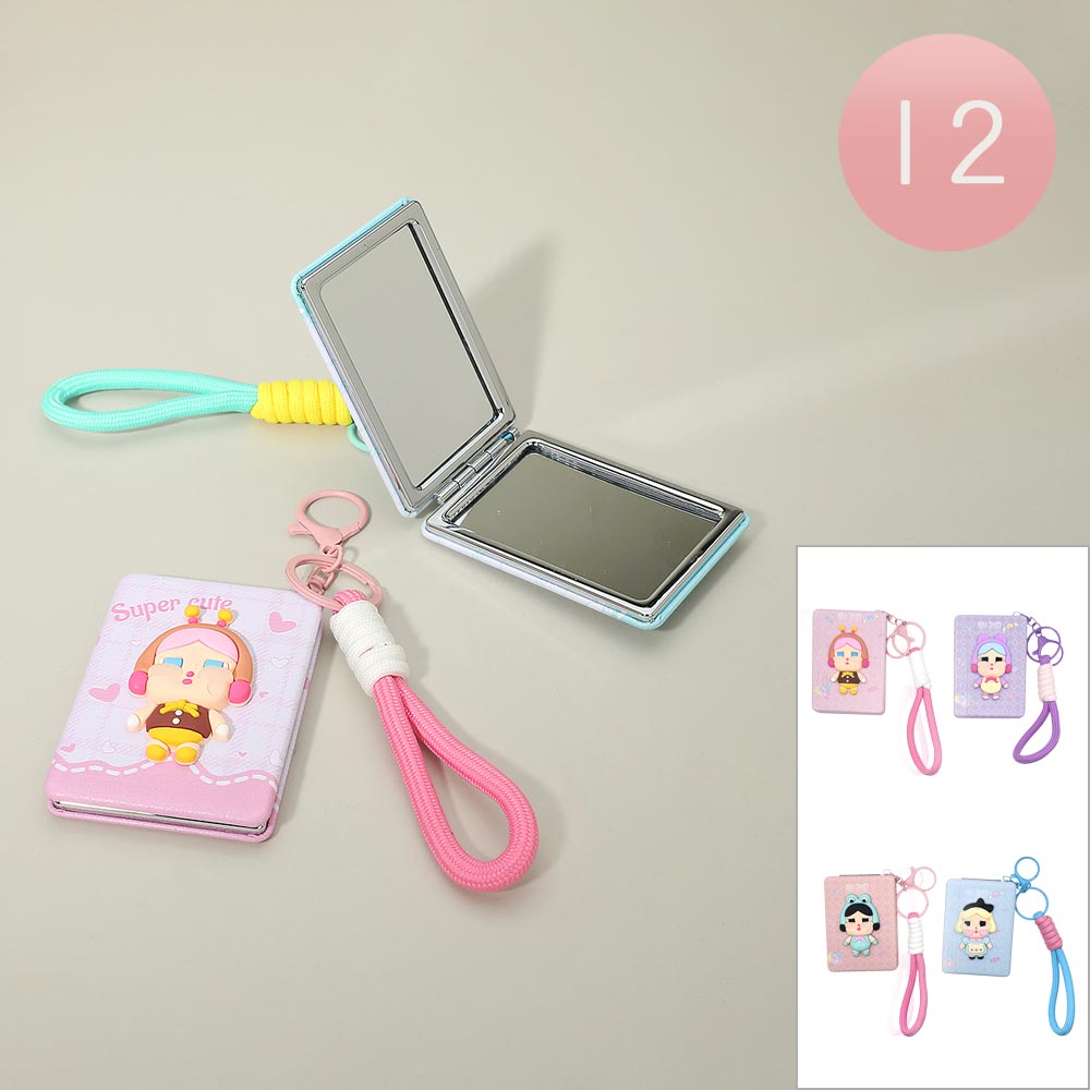 12PCS - Cute Cartoon Character Bag Charm Keychain Cosmetic Mirrors