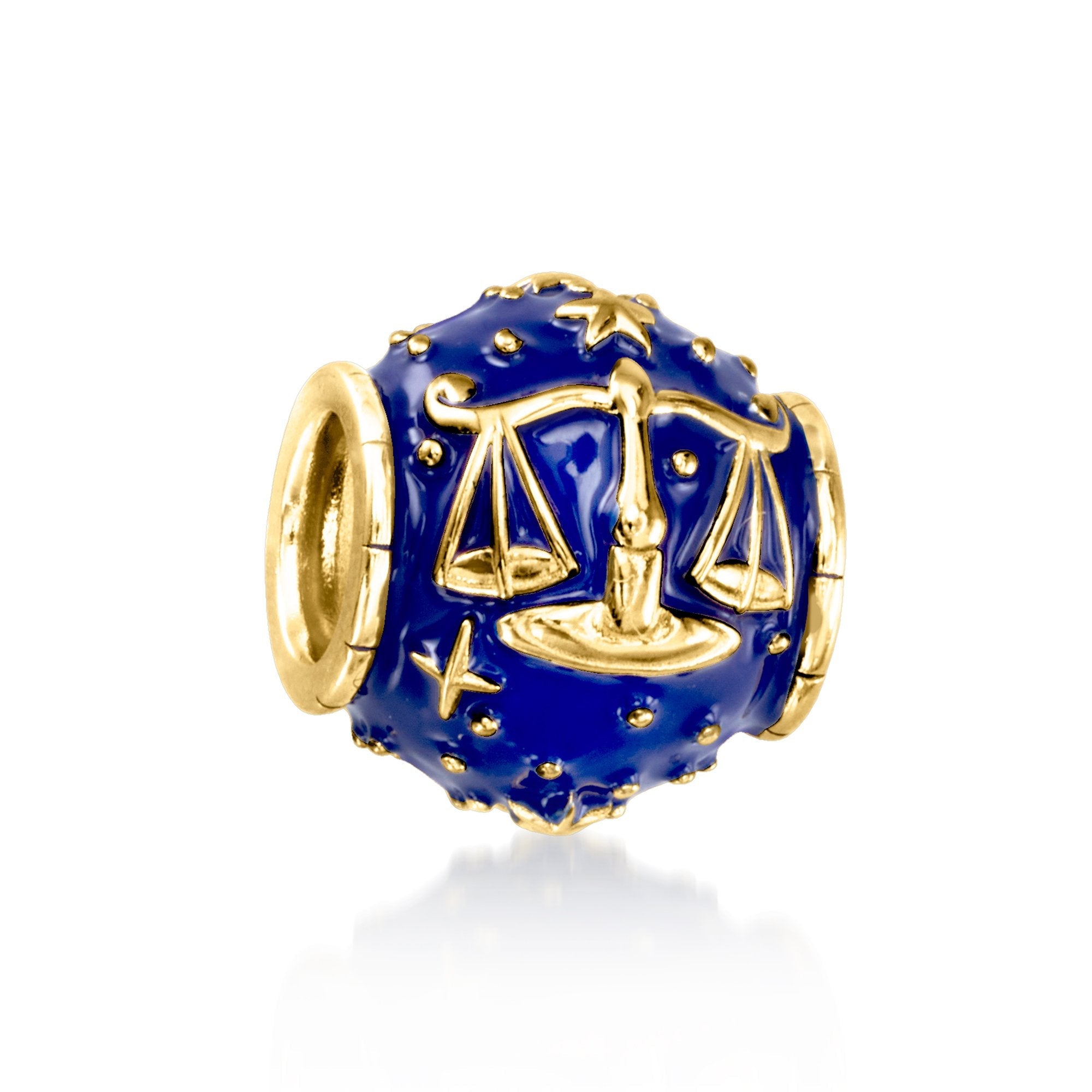 Ross-Simons Blue Enamel Zodiac Bead Charm in 18kt Gold Over Sterling