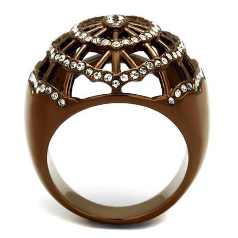 IP Coffee light Stainless Steel Ring with Top Grade Crystal in Clear