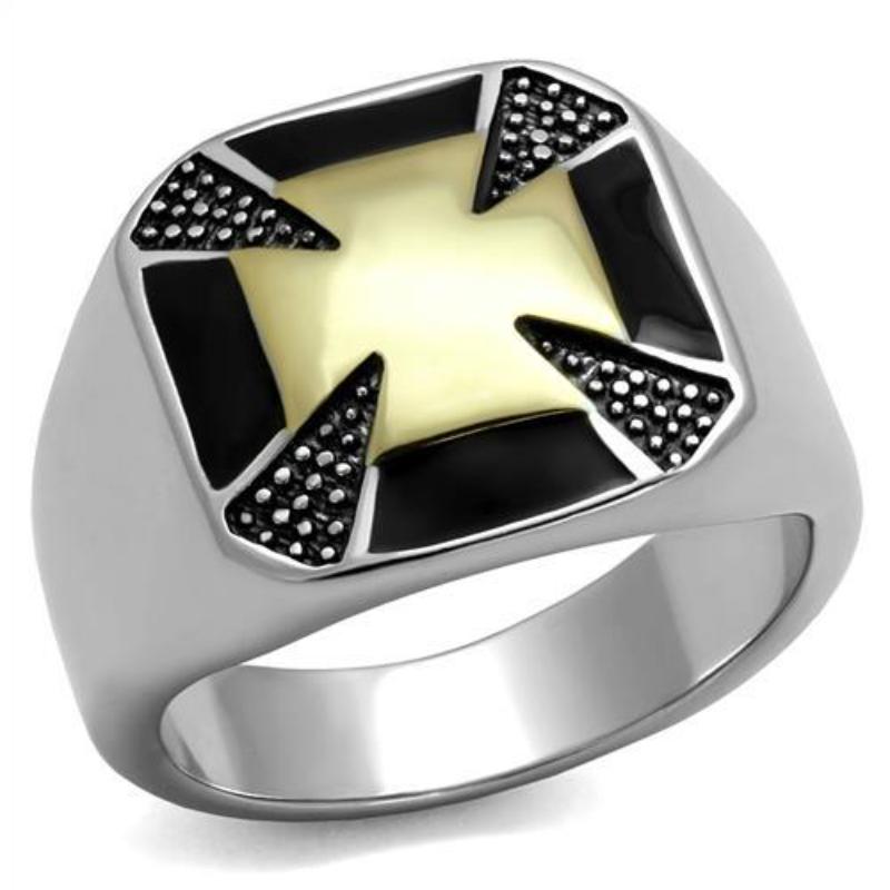 Two-Tone IP Gold (Ion Plating) Stainless Steel Ring with Epoxy in Jet