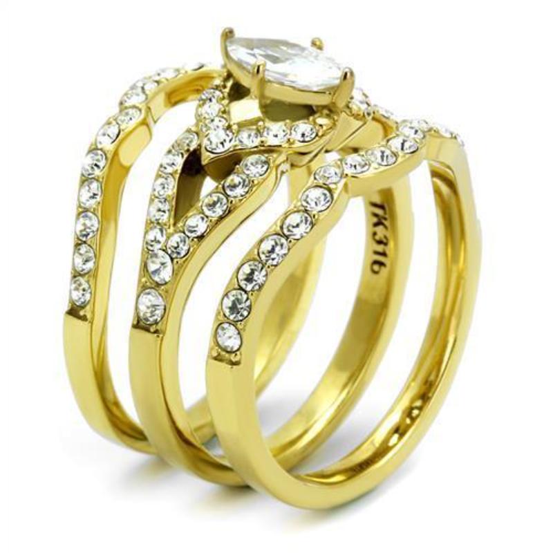 IP Gold(Ion Plating) Stainless Steel Ring with AAA Grade CZ in Clear