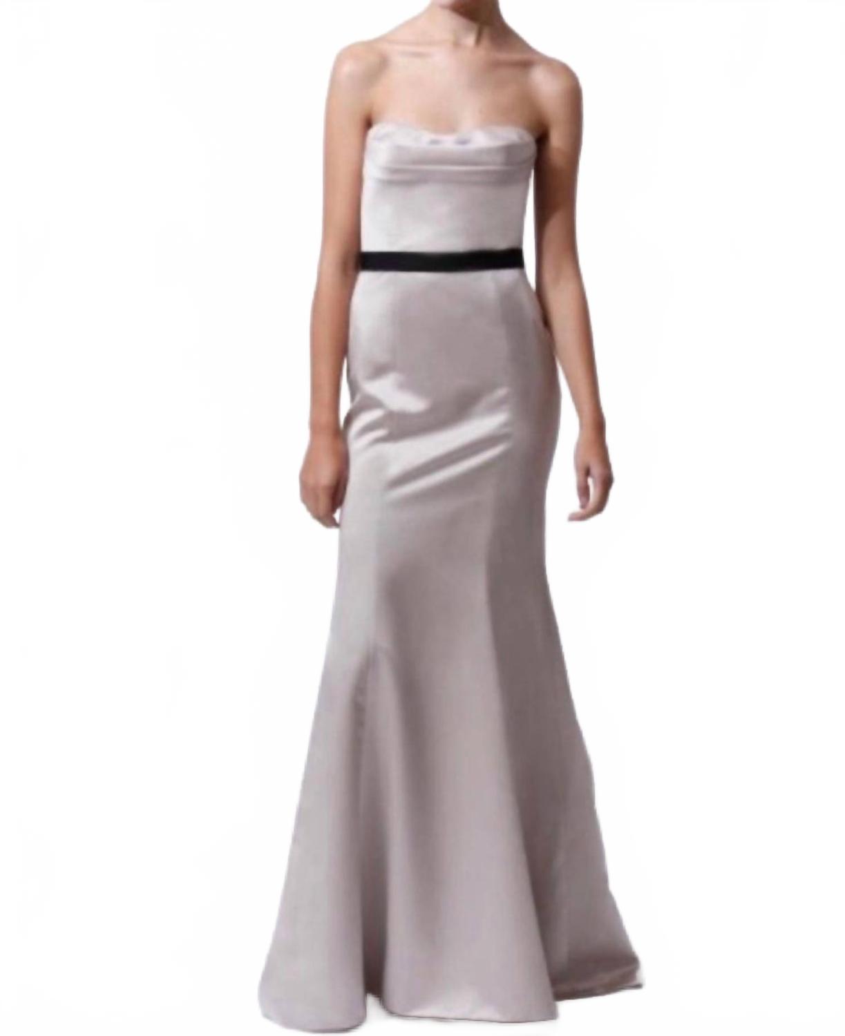 Strapless Satin Gown In Beige