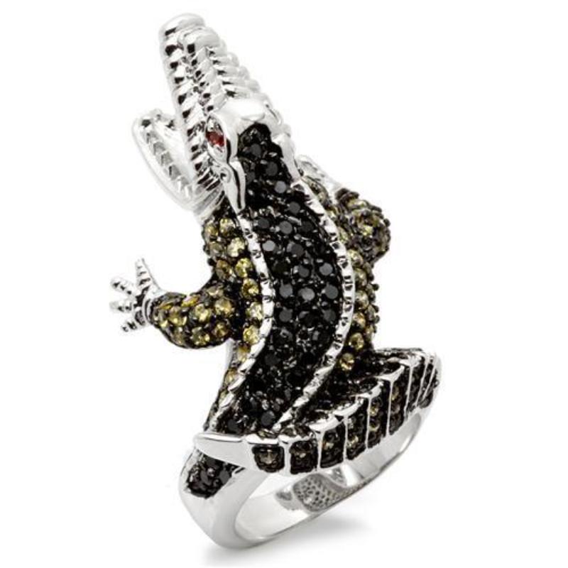 Rhodium + Ruthenium Brass Ring with AAA Grade CZ in Multi Color