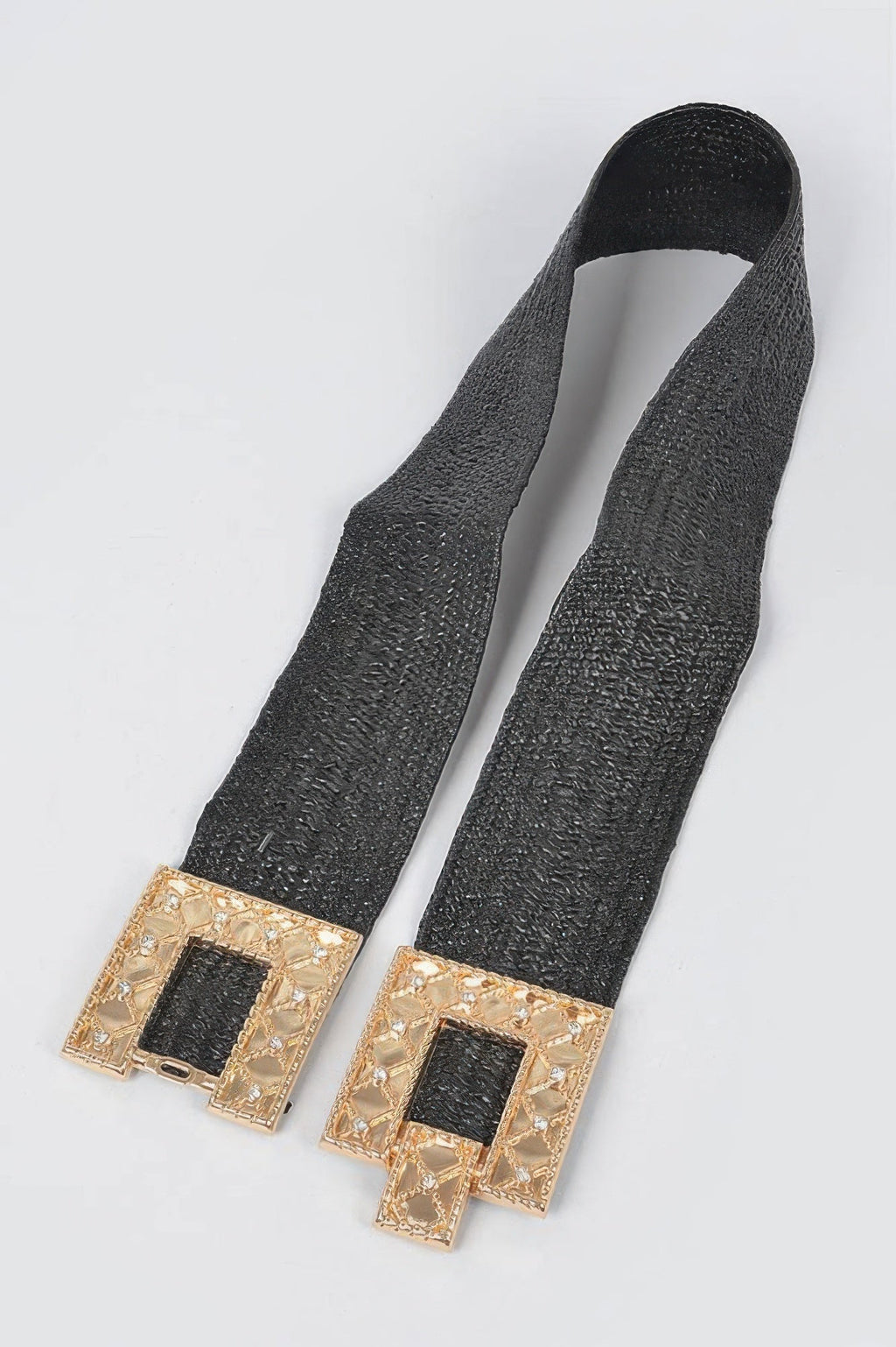 Rhinestone Buckle Stretch Straw Belt