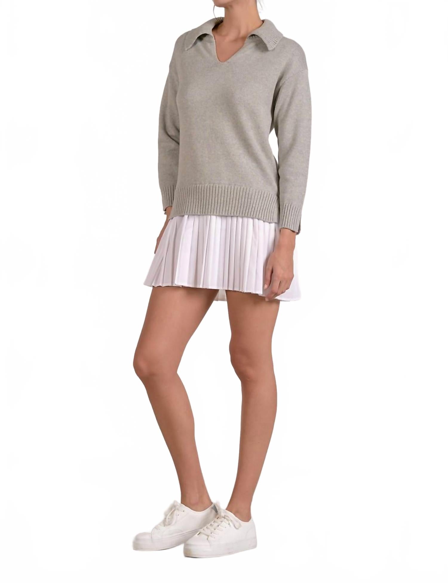 Sweater Dress With Pleated Skirt In Multi