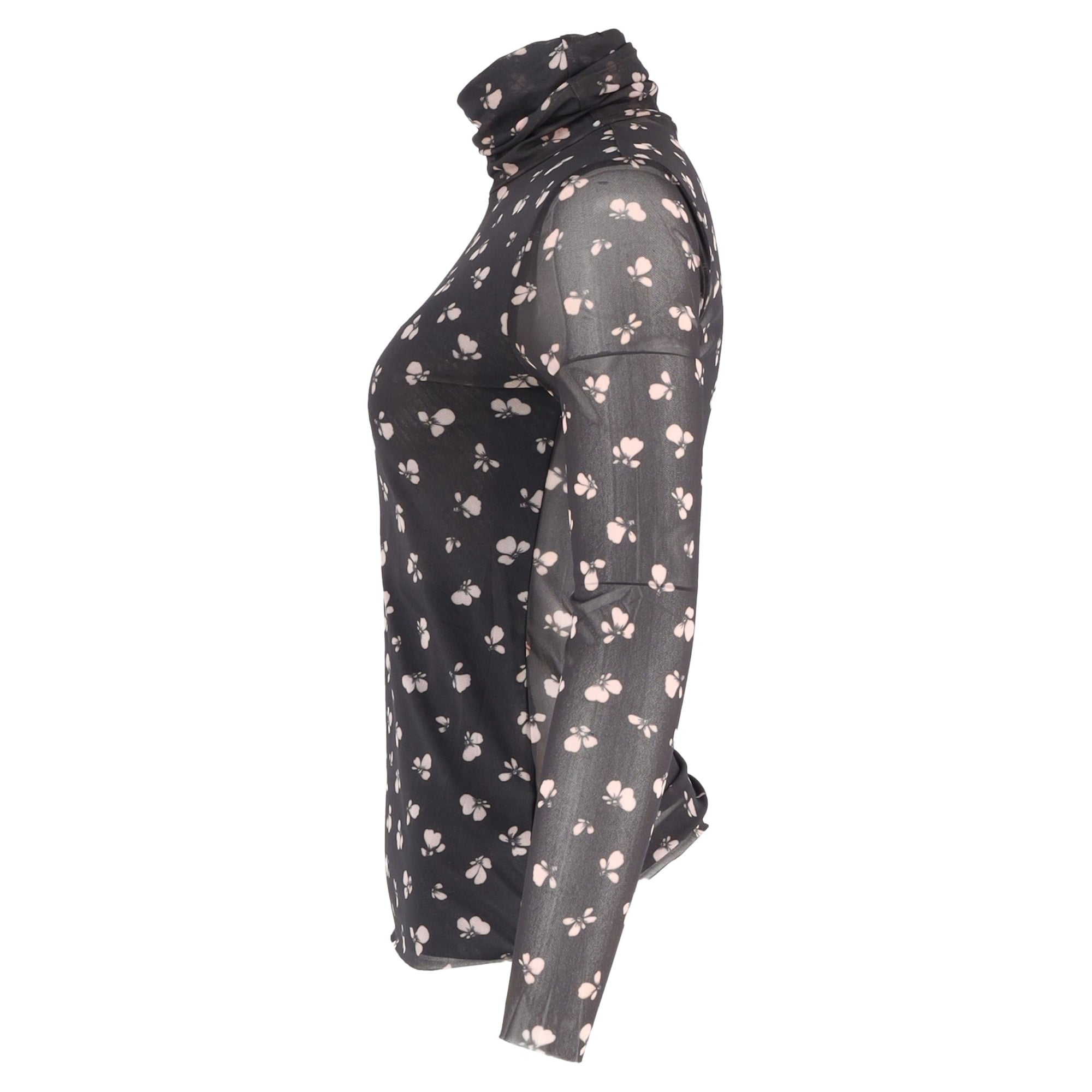 Ganni Tilden Mesh Rollneck Long Sleeve Top in Black Polyamide