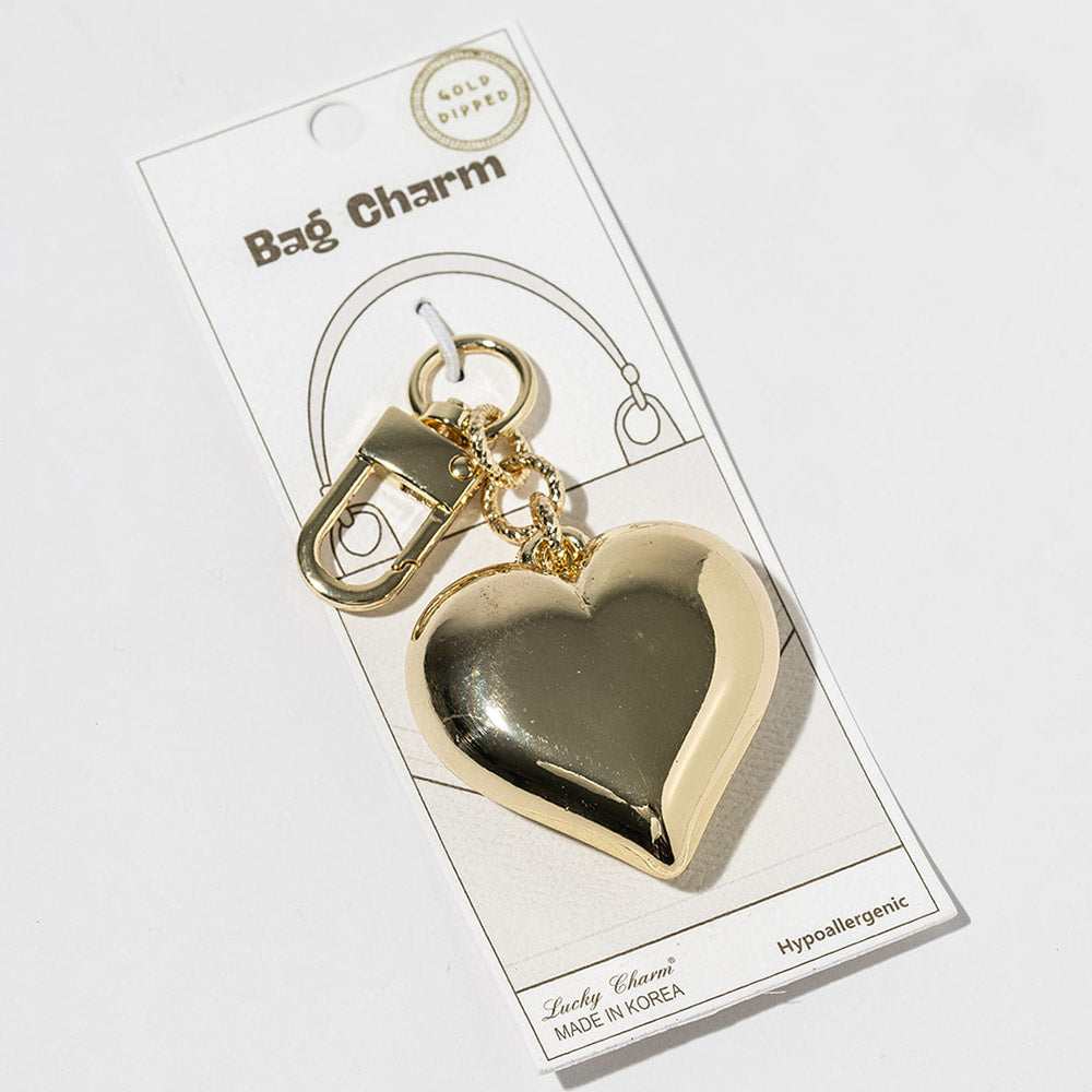 Gold Dipped Bold Puffy Heart Drop Keychain Bag Charm