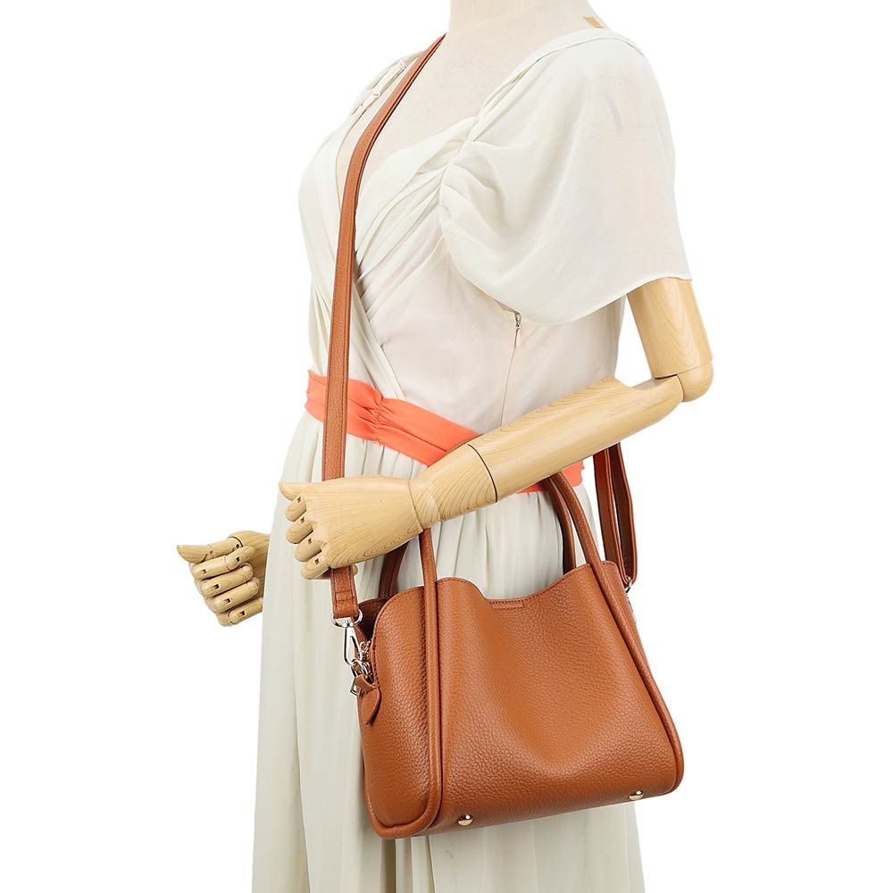 Faux Leather Structured Top Handle Crossbody Handbag
