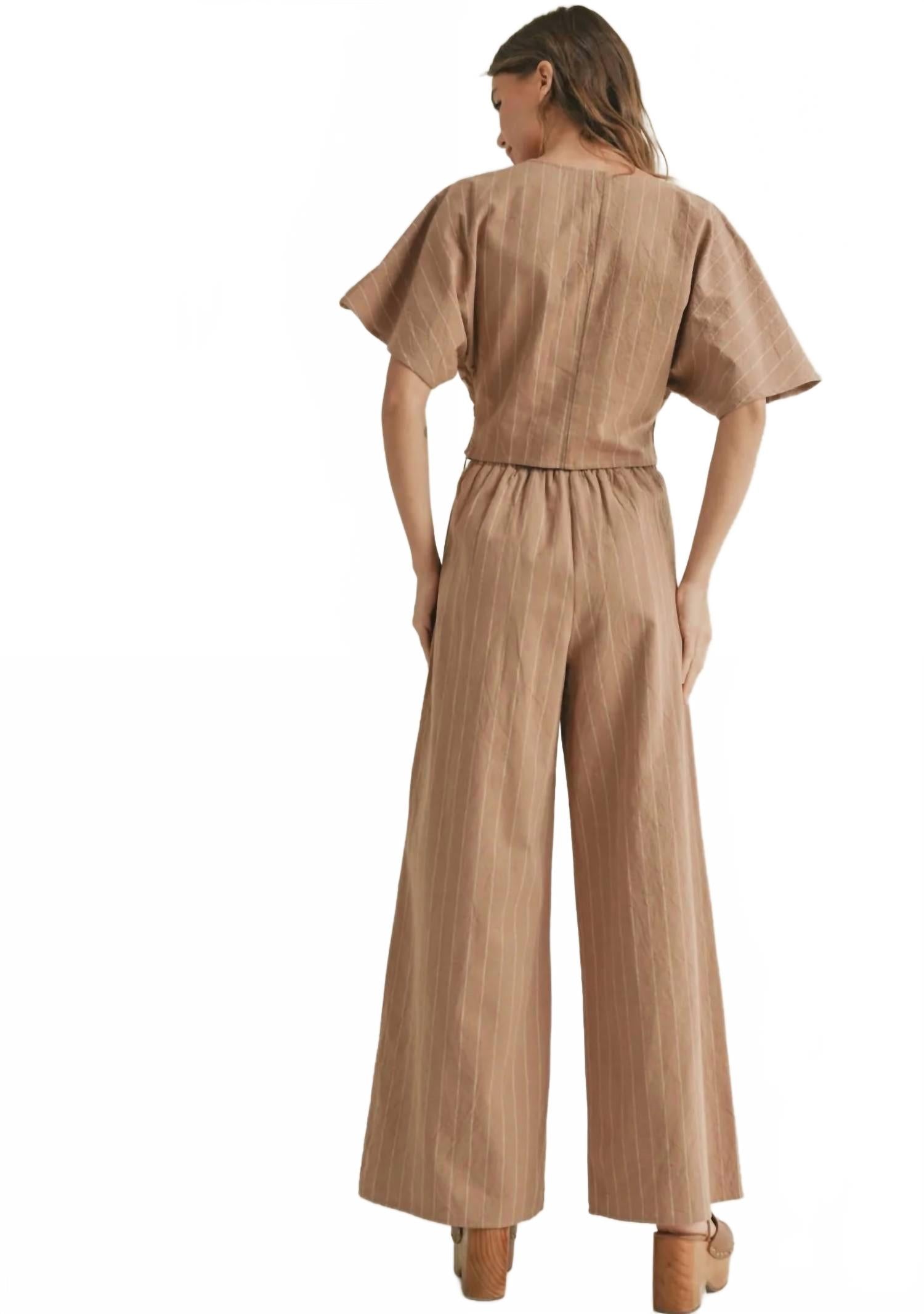 Stripe Pattern Twisted Front Top In Straw/white