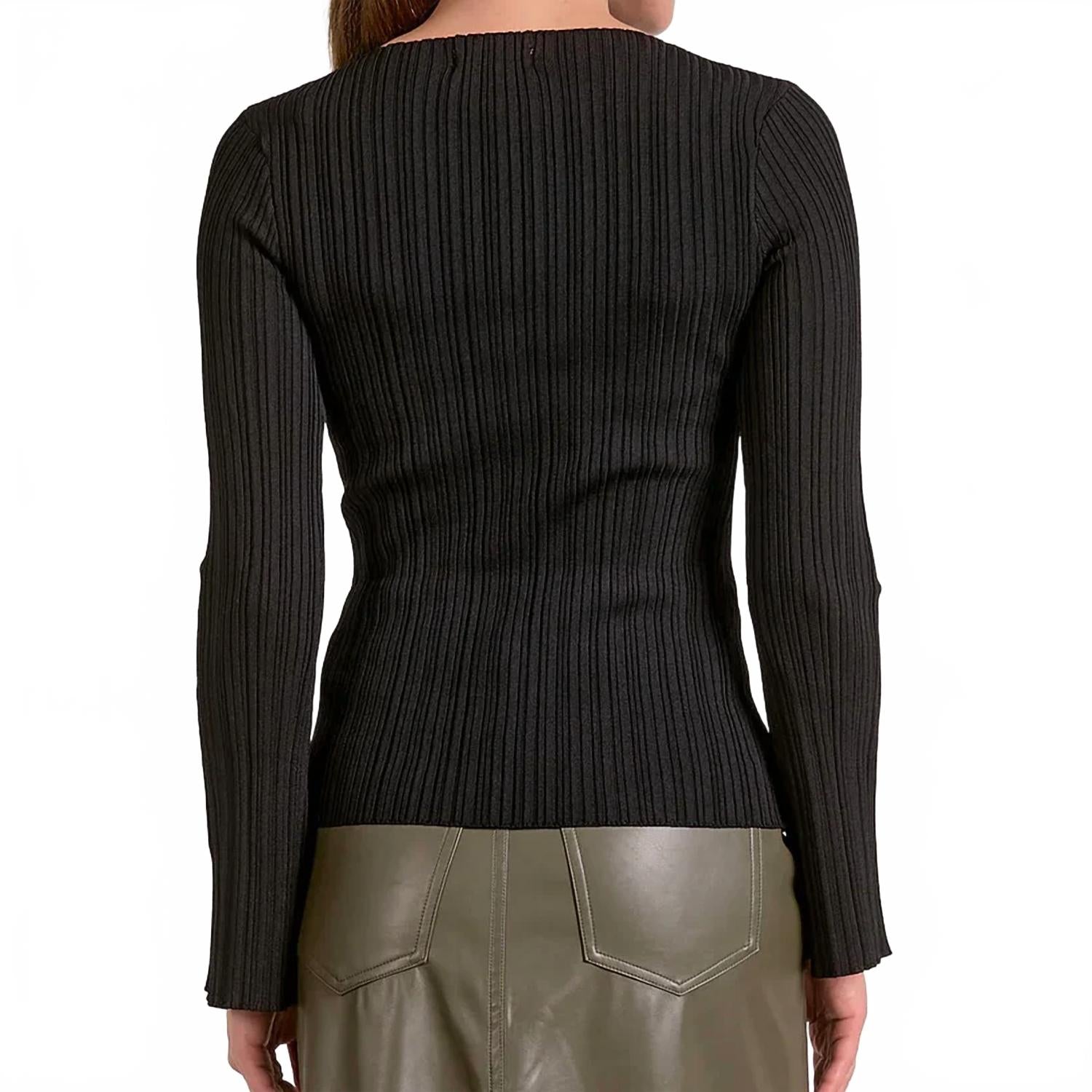 Ribbed Long Sleeve Top In Black