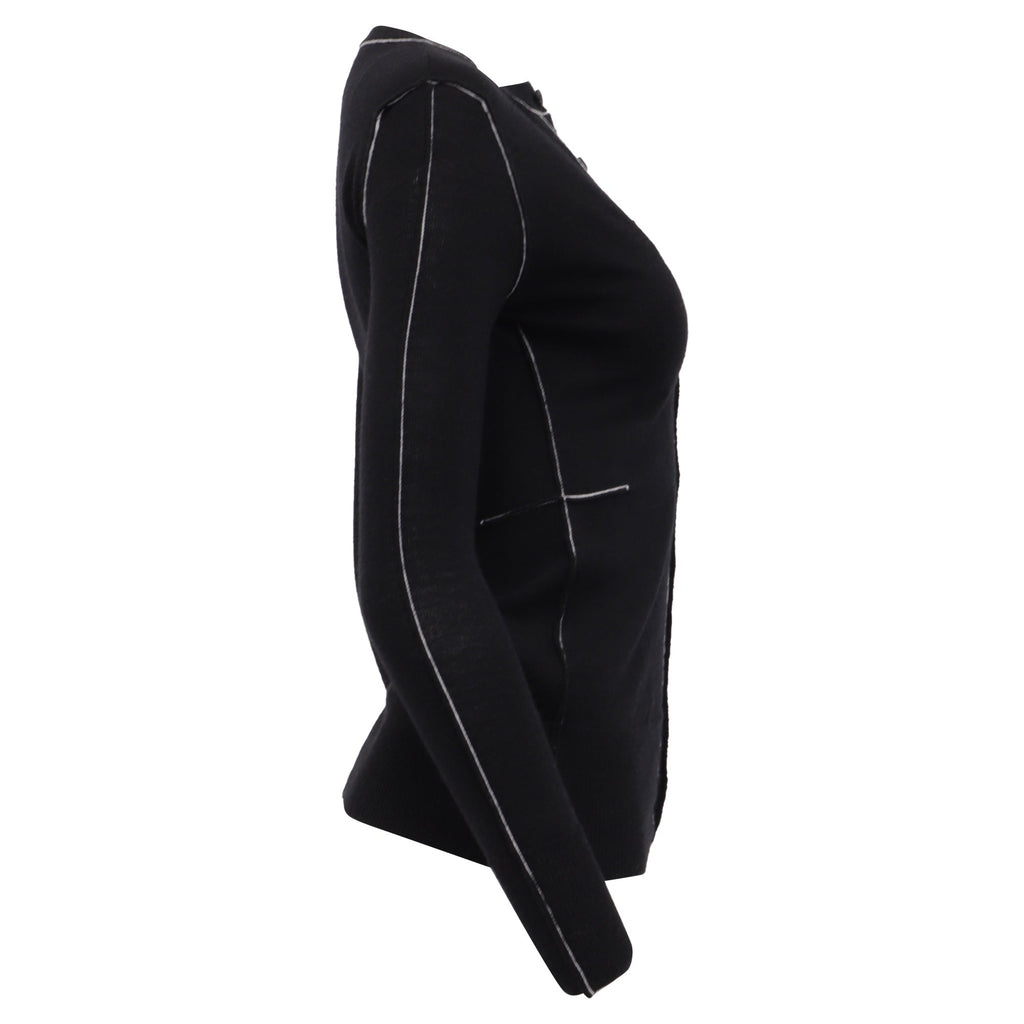 MM6 Maison Margiela Knit Contrast Stitch Cardigan in Black Wool