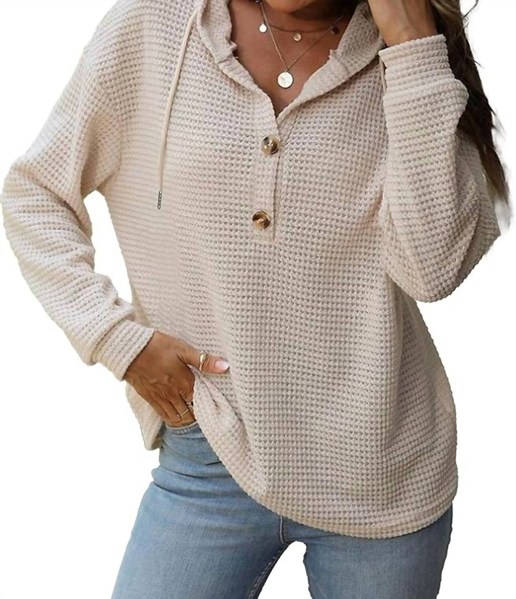 Waffle Button-Up Hoodie Pullover In Apricot