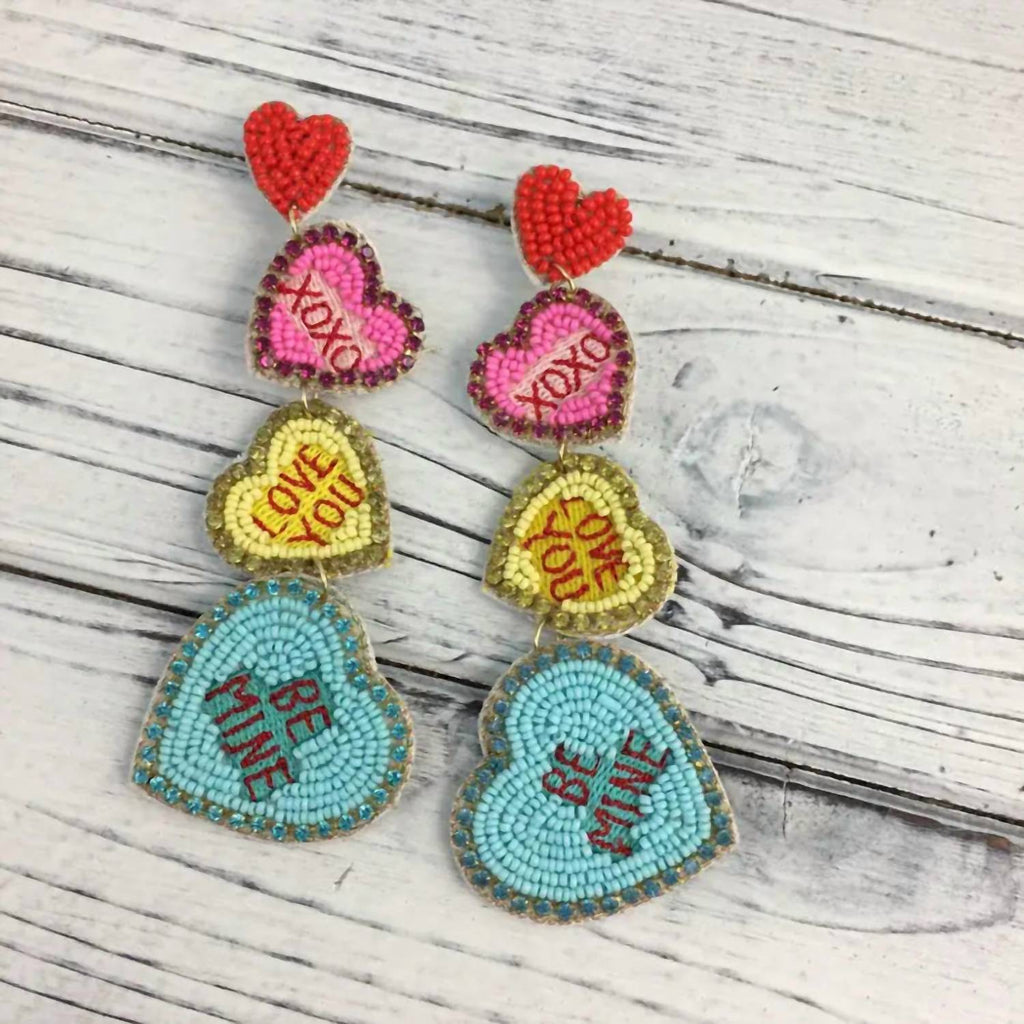 Women's Conversation Heart Beaded Valentine’S Day Dangle Earrings In Red