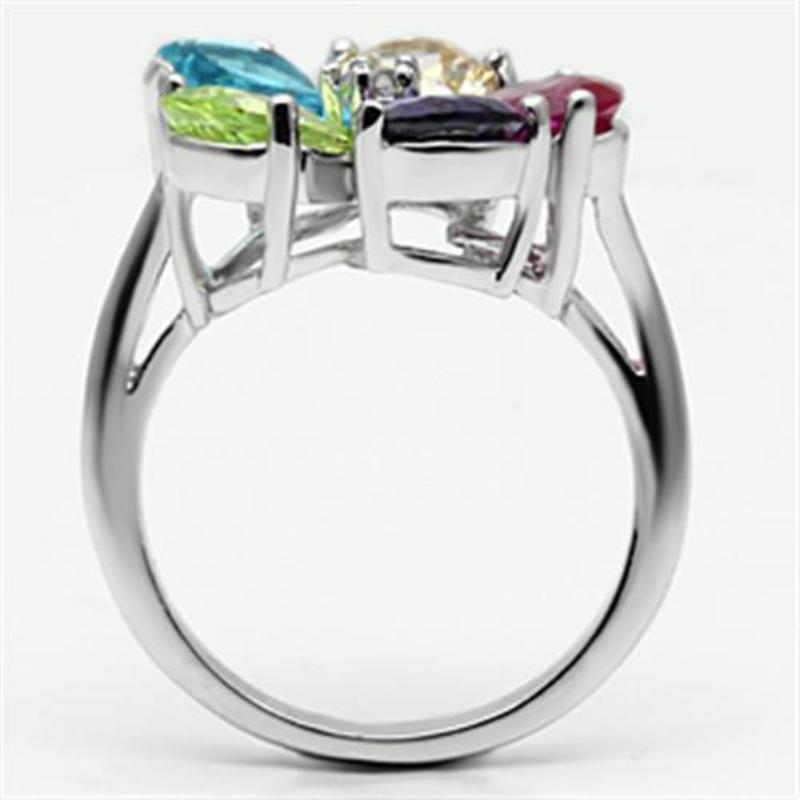 Jessyca Cocktail Ring - Rhodium Brass, AAA CZ , Multi Color