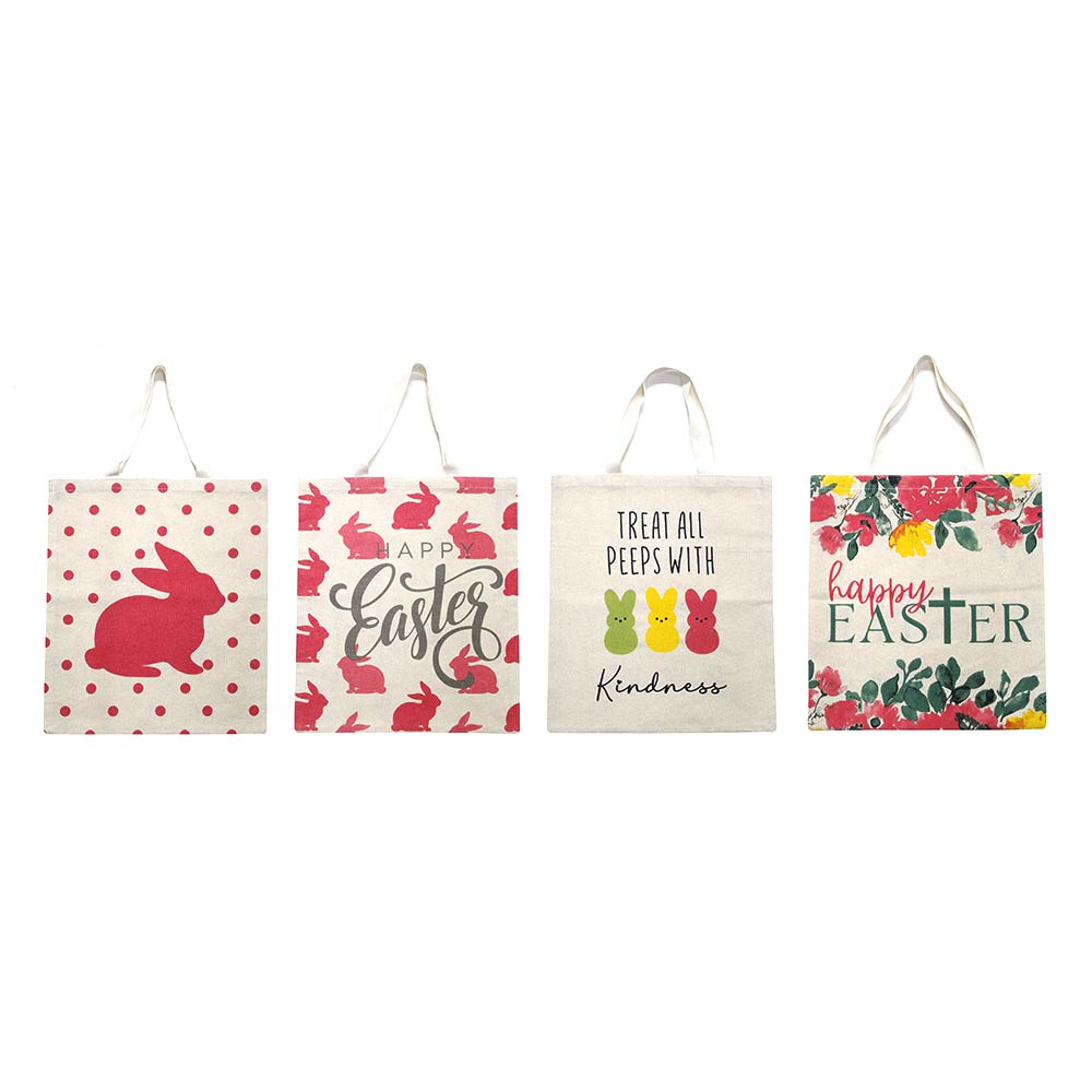 Easter Bunny Polka Dot Pattern Printed Canvas Shoulder Tote Bag