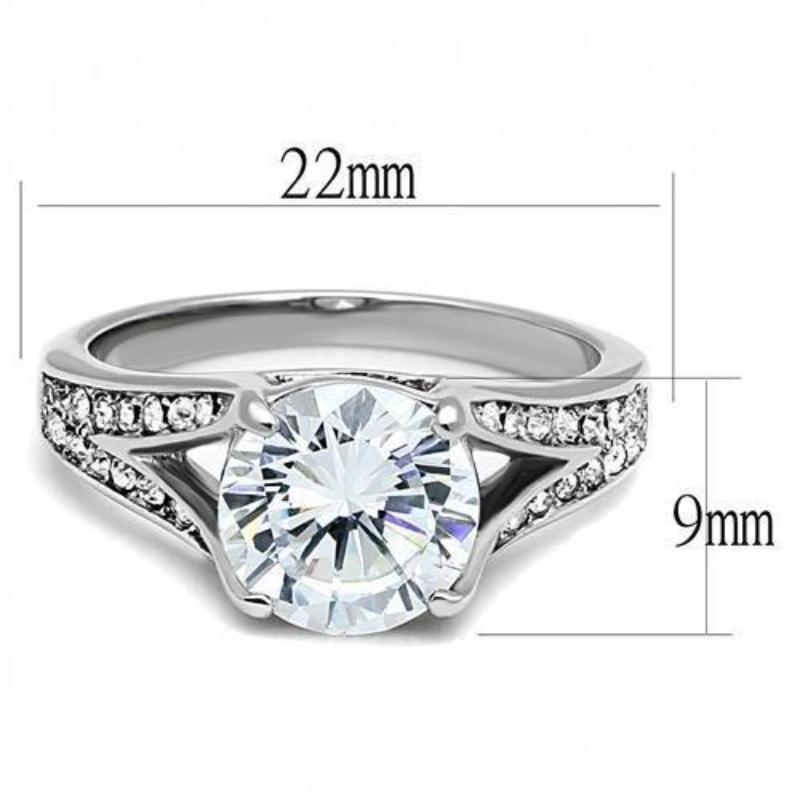 High polished (no plating) Stainless Steel Ring with AAA Grade CZ in Clear