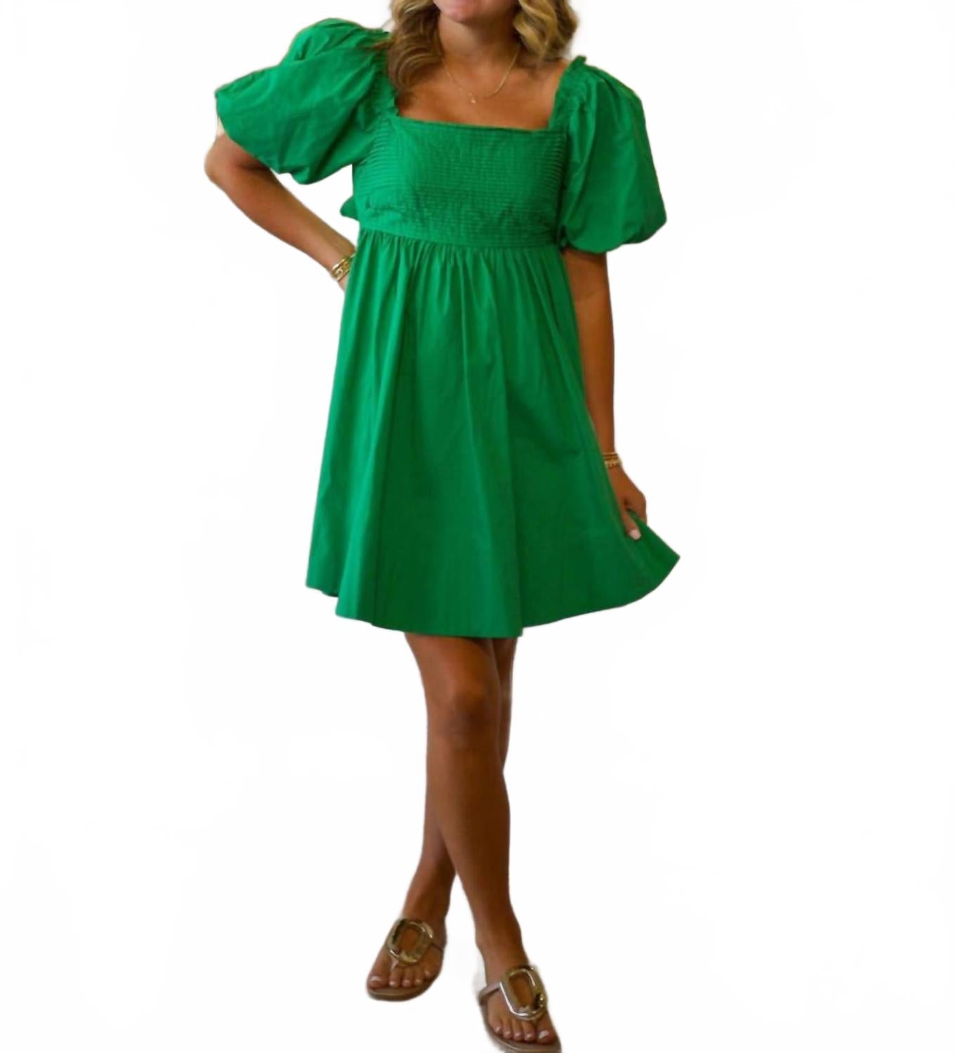 Ruffle Square A-Line Dress In Kelly Green