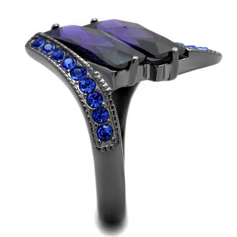 IP Light Black Stainless Steel Ring with AAA Grade CZ in Tanzanite