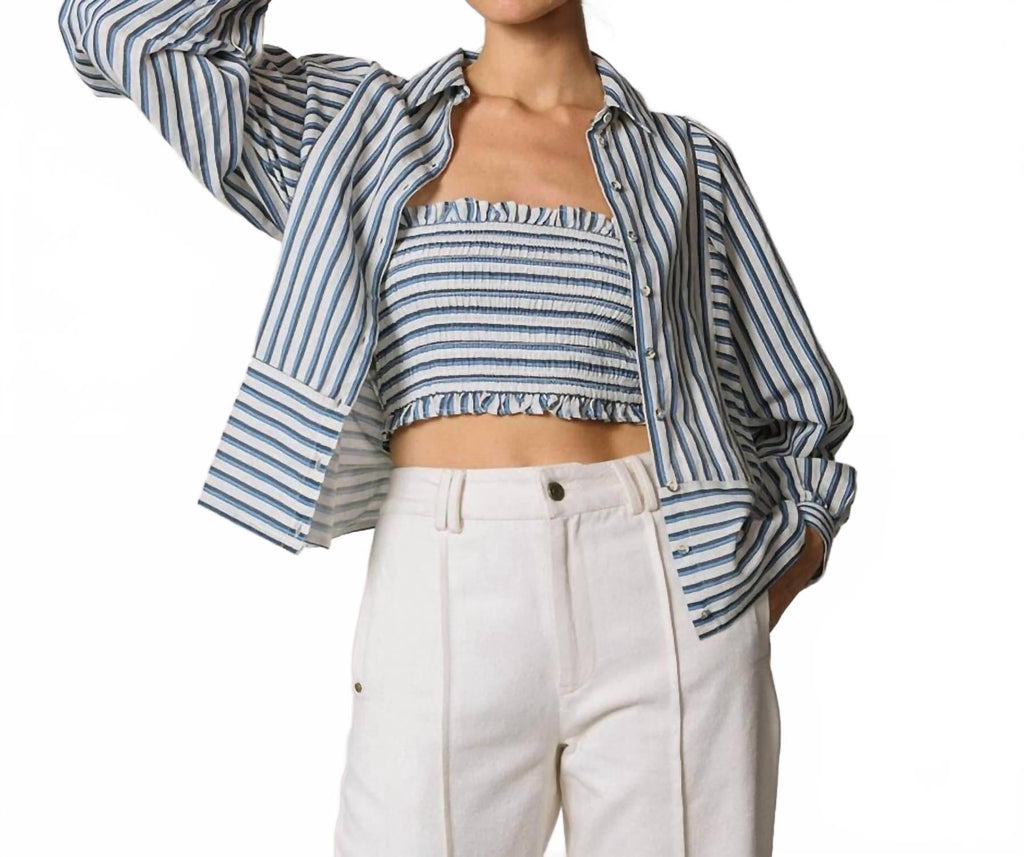 Isodora Stripe Blouse In Vintage Blue
