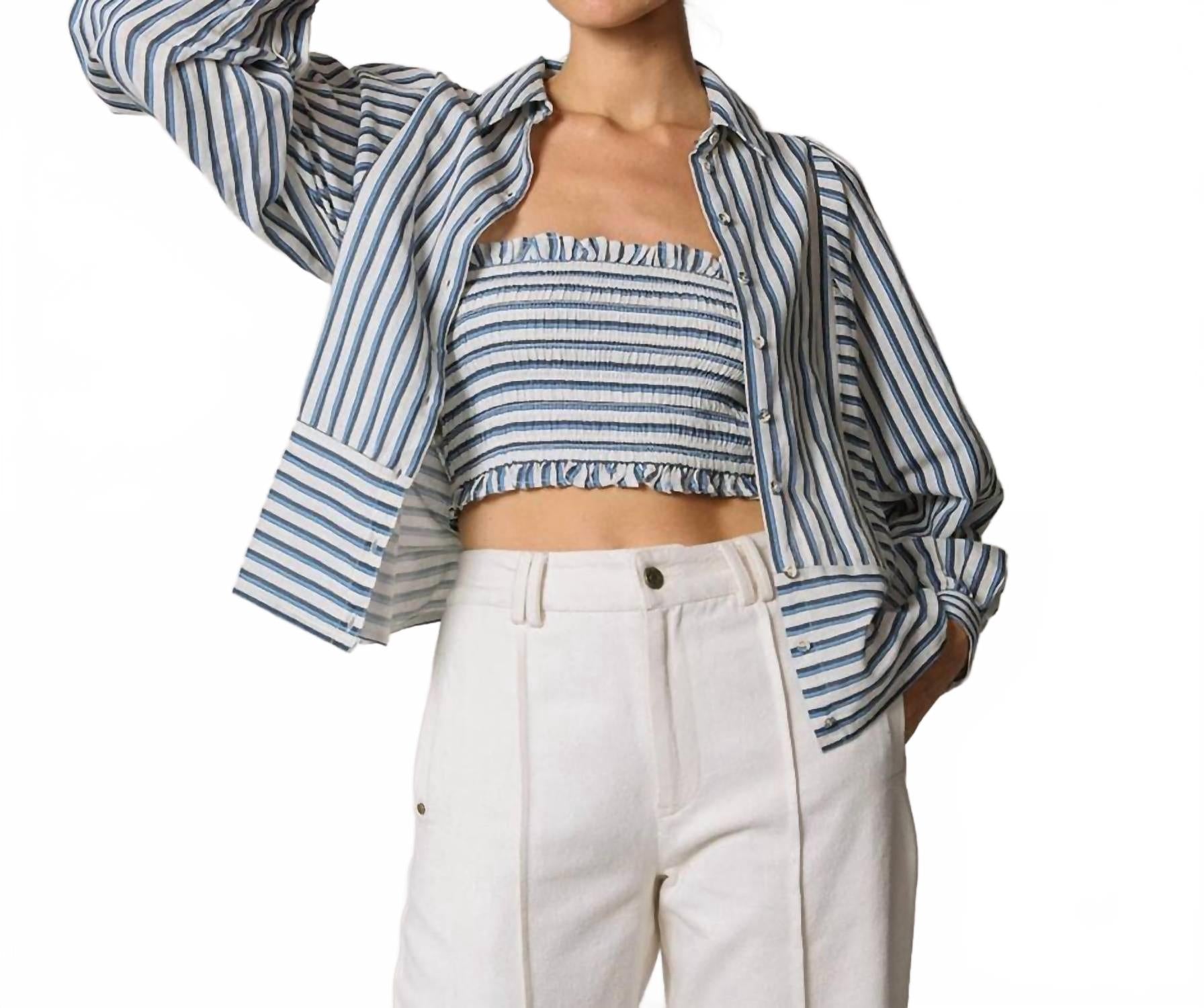 Isodora Stripe Blouse In Vintage Blue