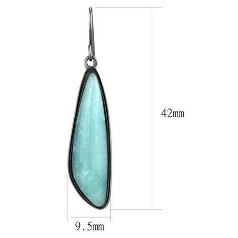 IP Light Black Stainless Steel Earrings with Semi-Precious Amazon Stone in Emerald