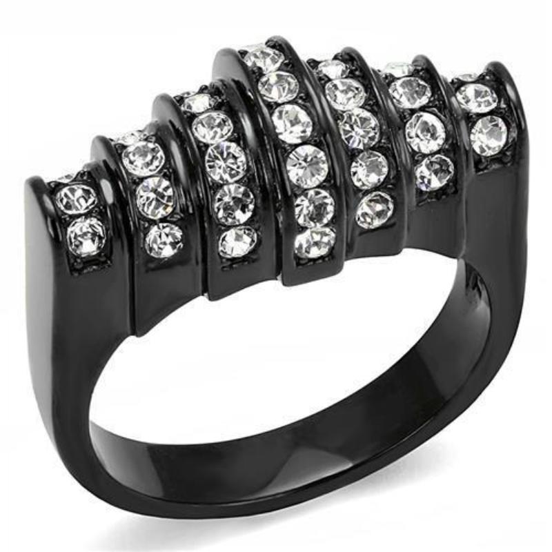 IP Black(Ion Plating) Stainless Steel Ring with Top Grade Crystal in Clear