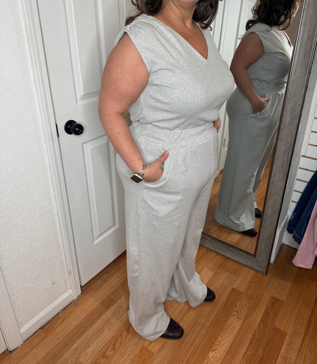 Kenzie Striped Jumpsuit In Grey