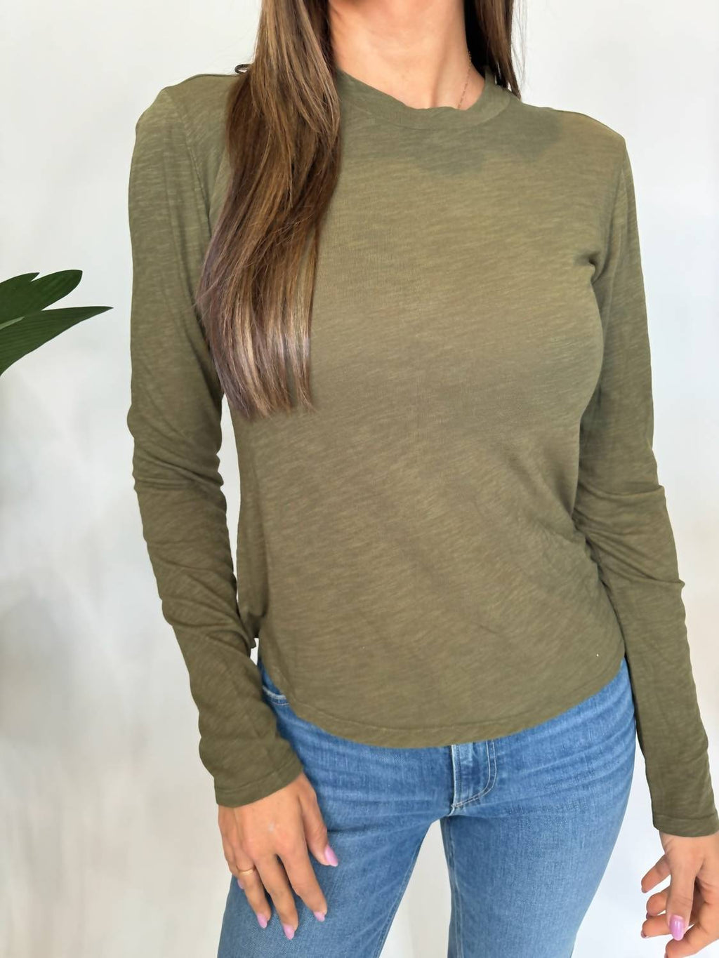 Long Sleeve Crew Neck Tee In Italian Herb