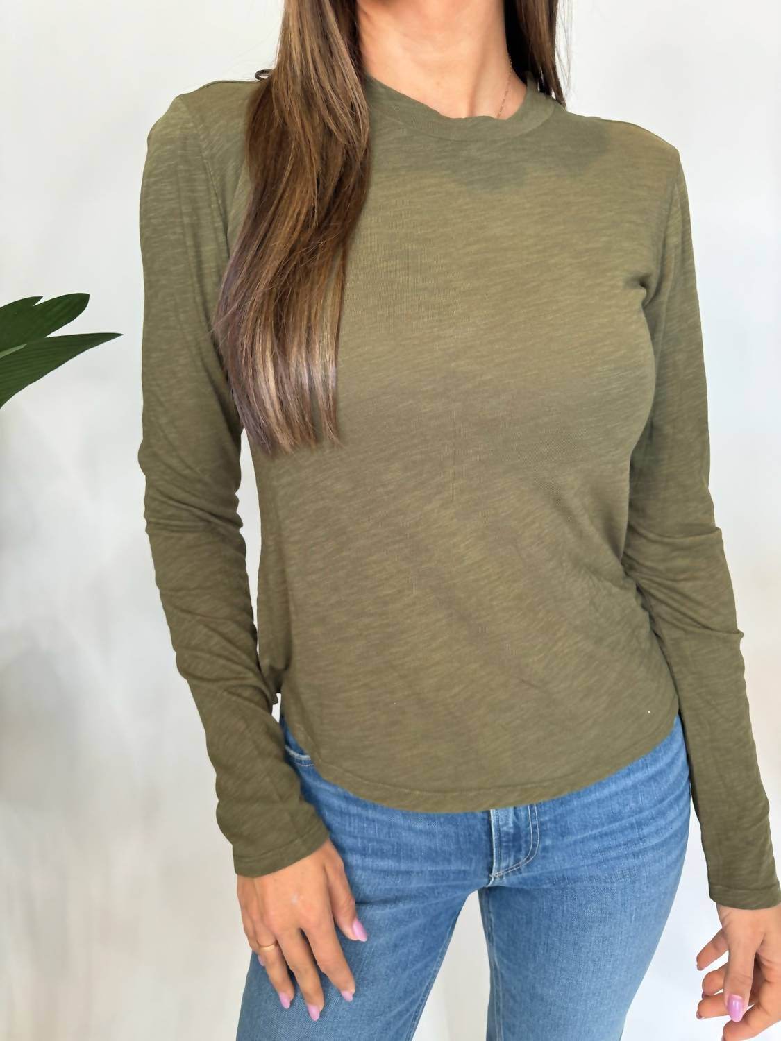 Long Sleeve Crew Neck Tee In Italian Herb