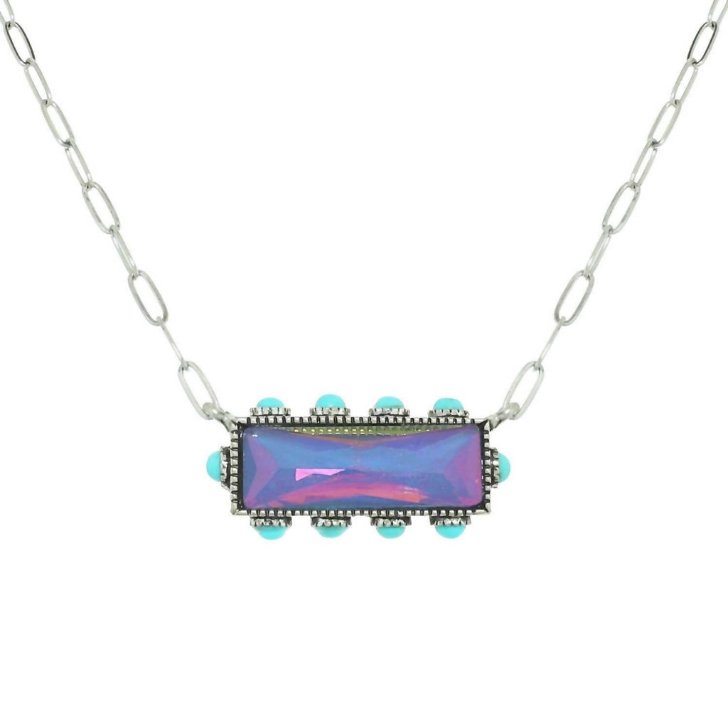 Women's Horizontal Bar Necklace In Blue Gemstone