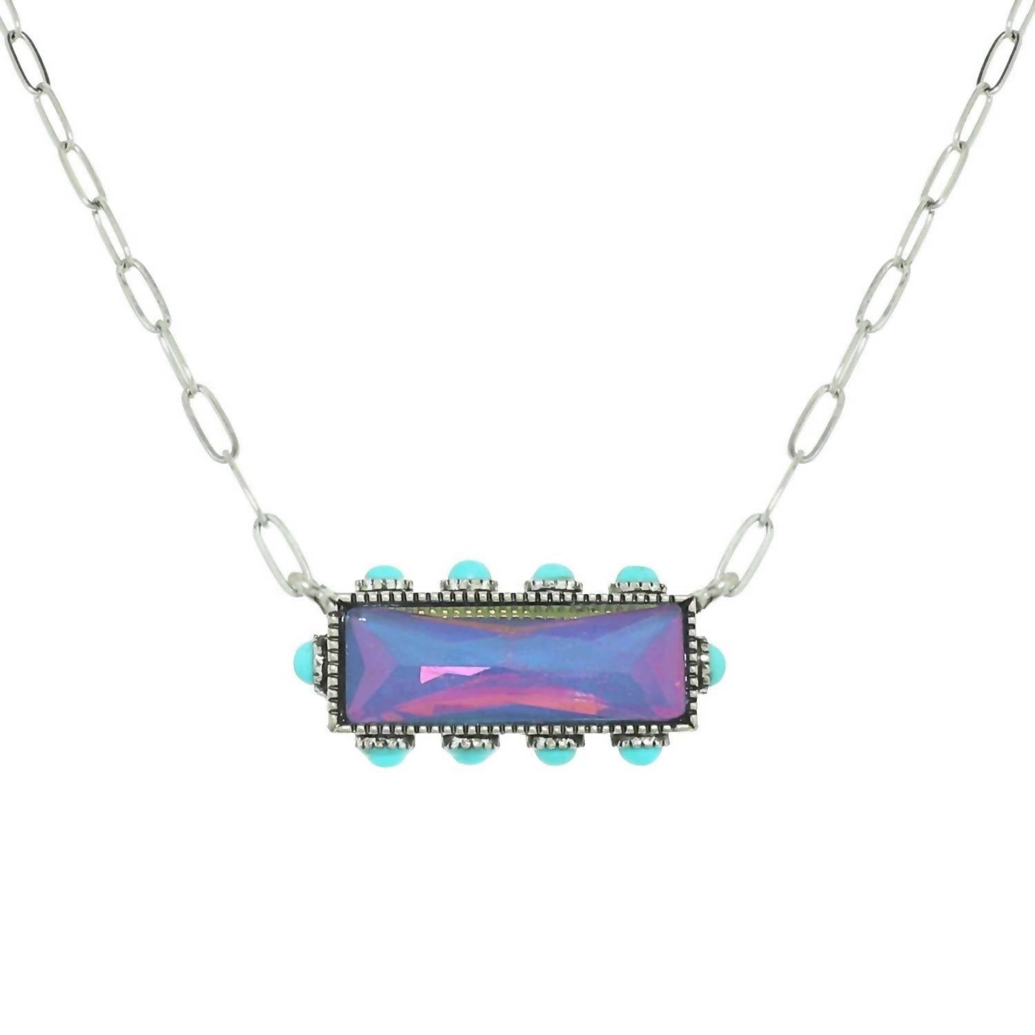 Women's Horizontal Bar Necklace In Blue Gemstone