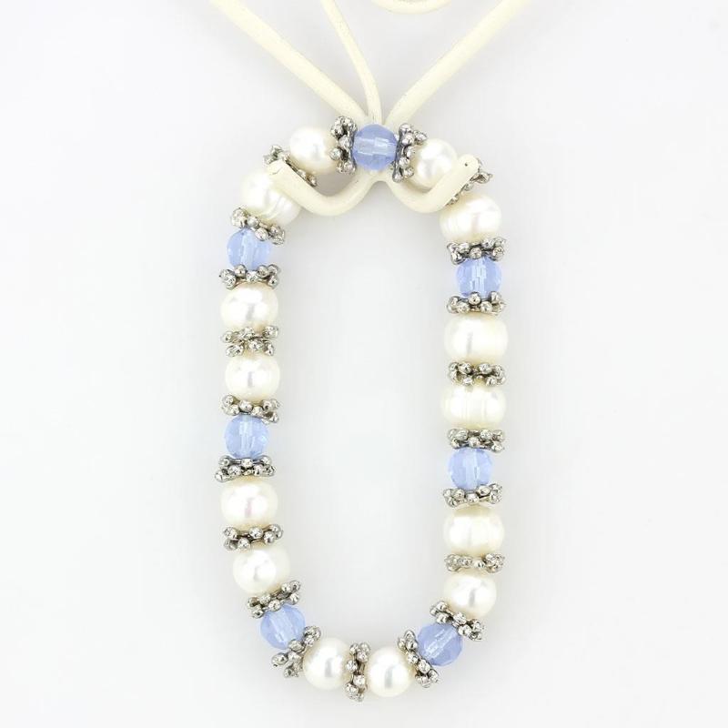 Antique Silver White Metal Bracelet with Synthetic Pearl in Sea Blue