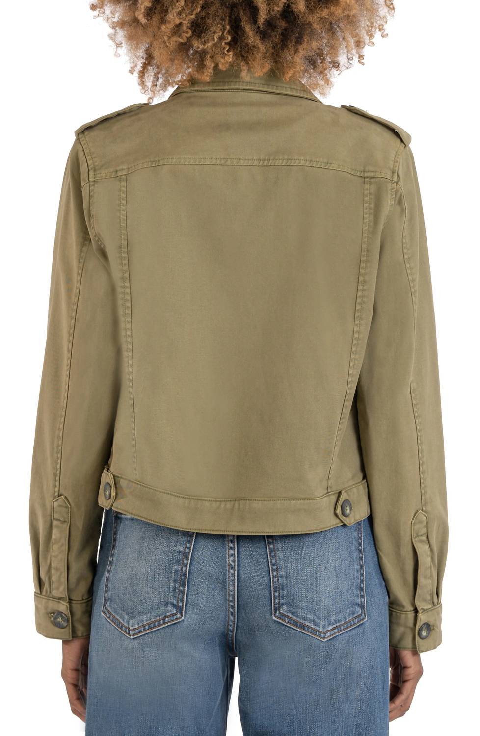 Rosalyn Twill Trucker Jacket With Flap Pockets In Olive