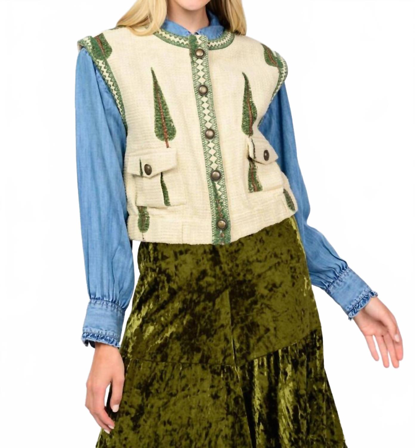 Tree Print Vest In Ivory