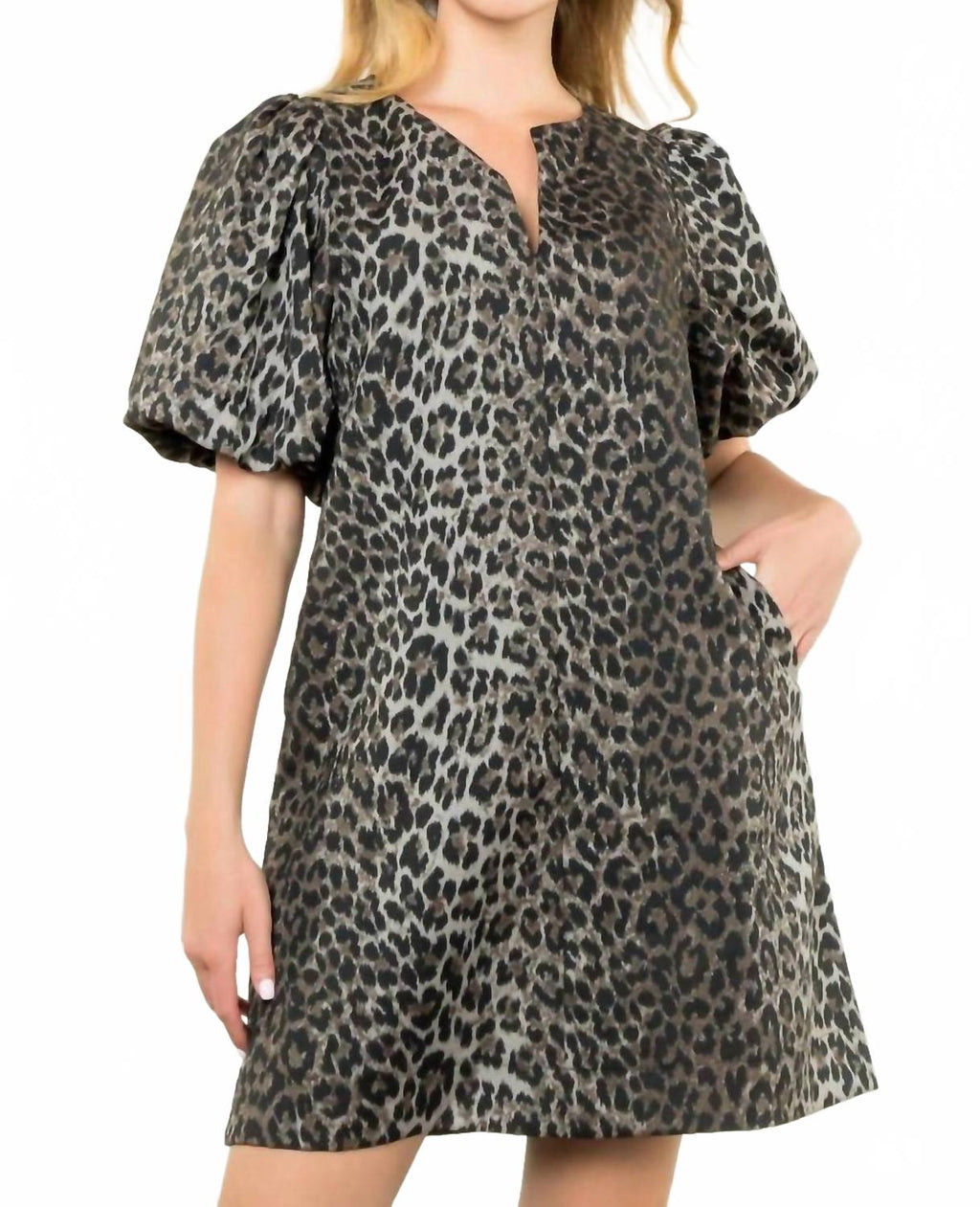 Puff Sleeve Dress In Cheetah