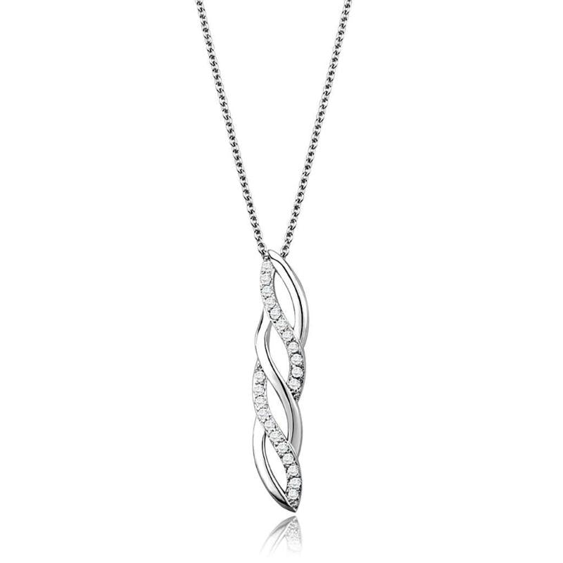 Rhodium Brass Chain Pendant with AAA Grade CZ in Clear