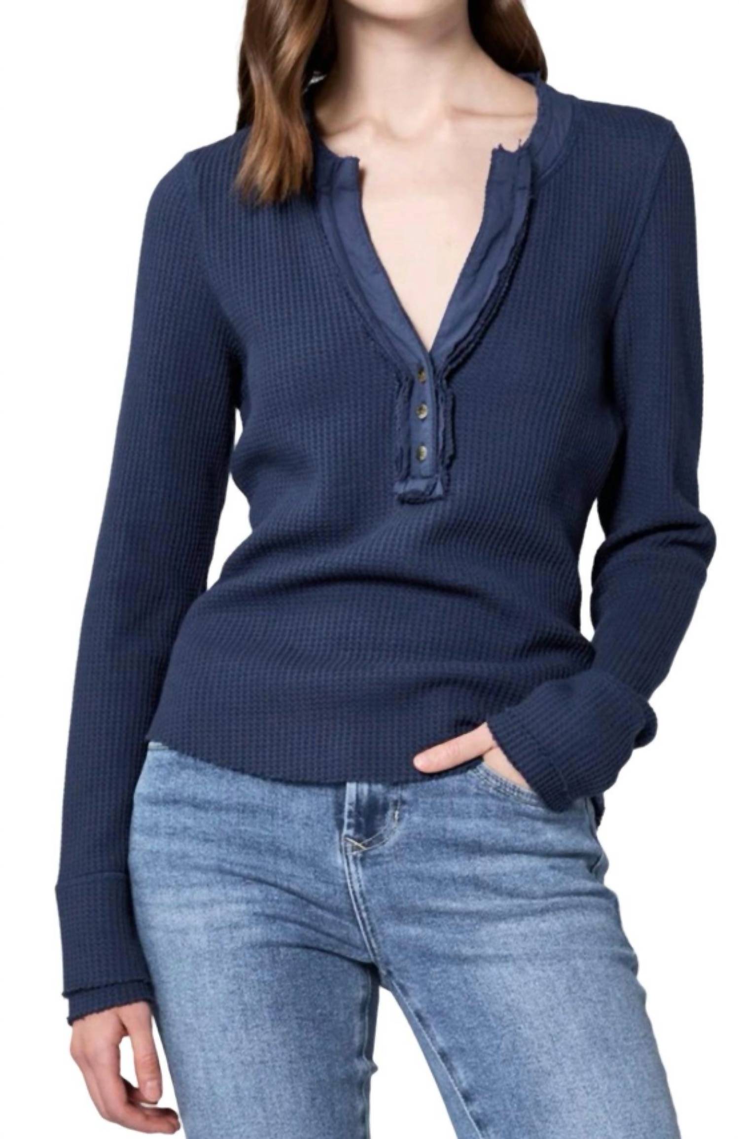 Luna Long Sleeve Fitted Top In Black Iris