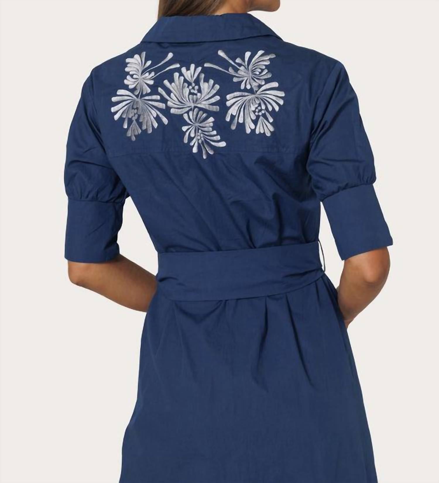 Connie Embroidered Poplin Shirt Midi Dress In Blue