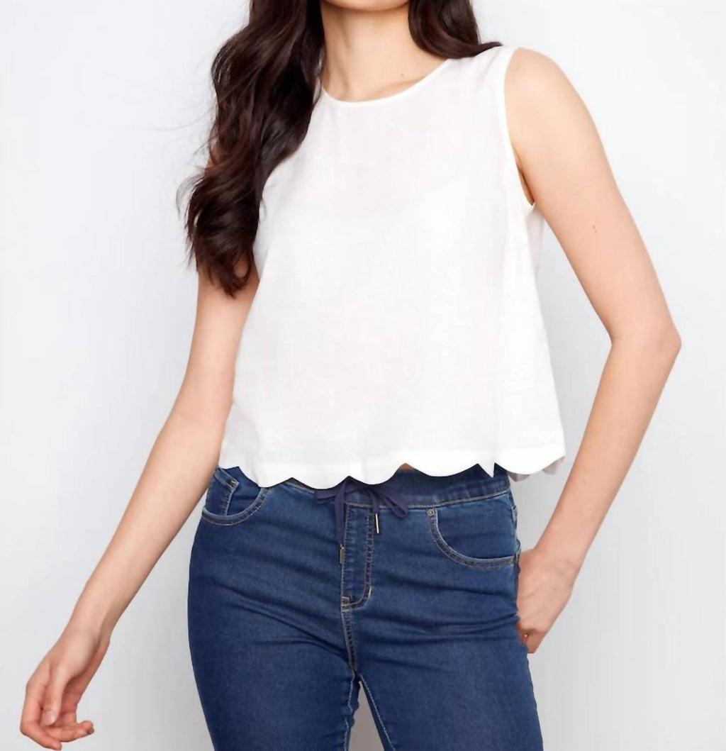 Sleeveless With Scalloped Edge Top In White