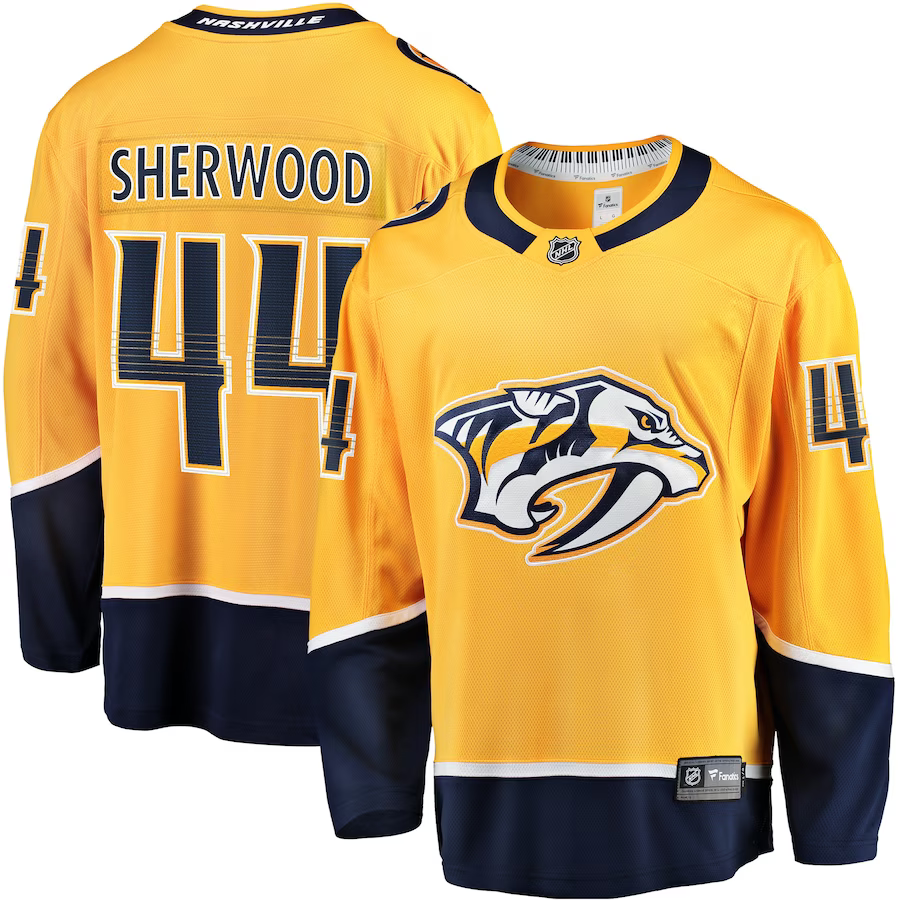Men's Nashville Predators Kiefer Sherwood #44 Gold Home Breakaway Player jersey