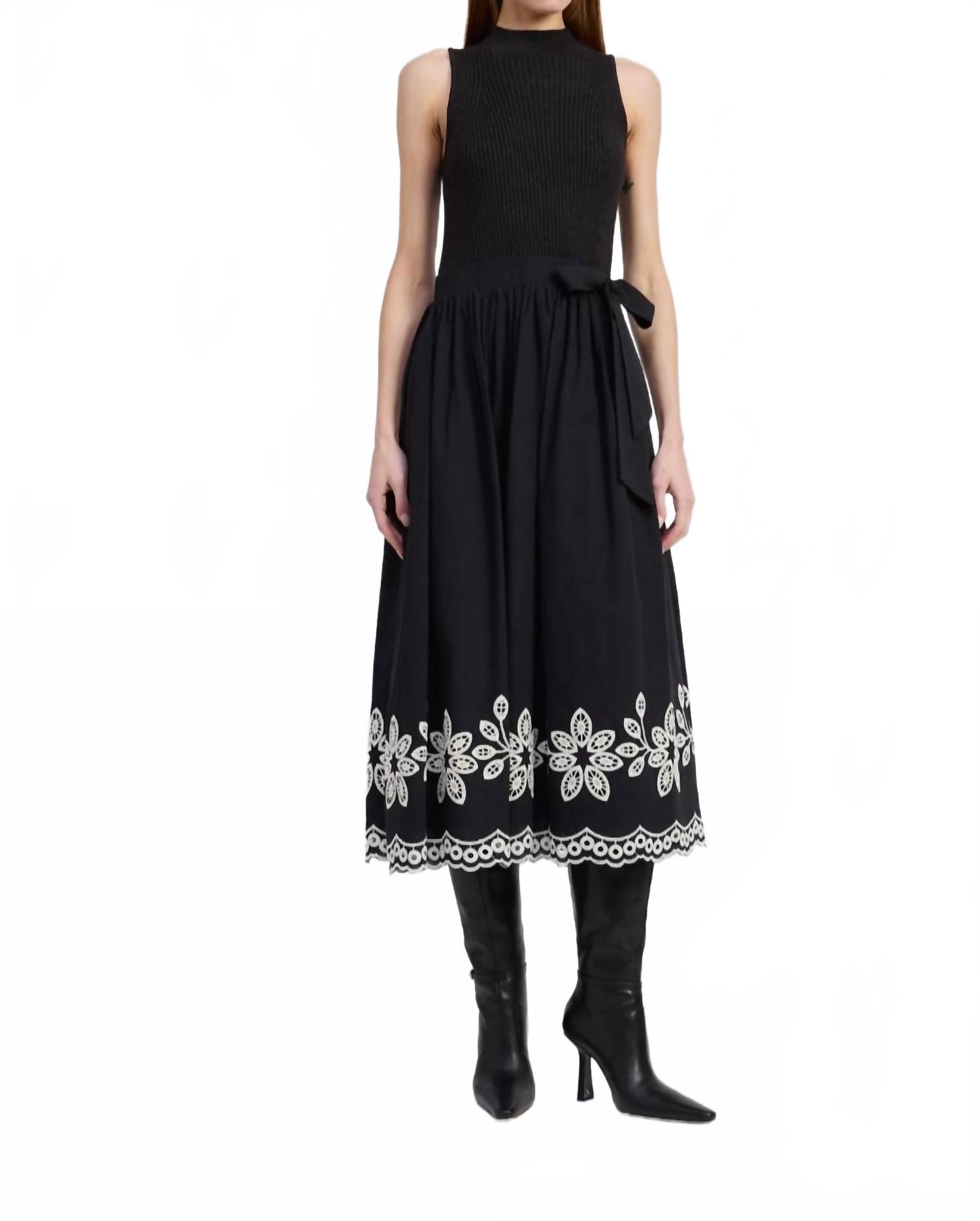 Isidora Sleeveless Embroidered Midi Dress In Black