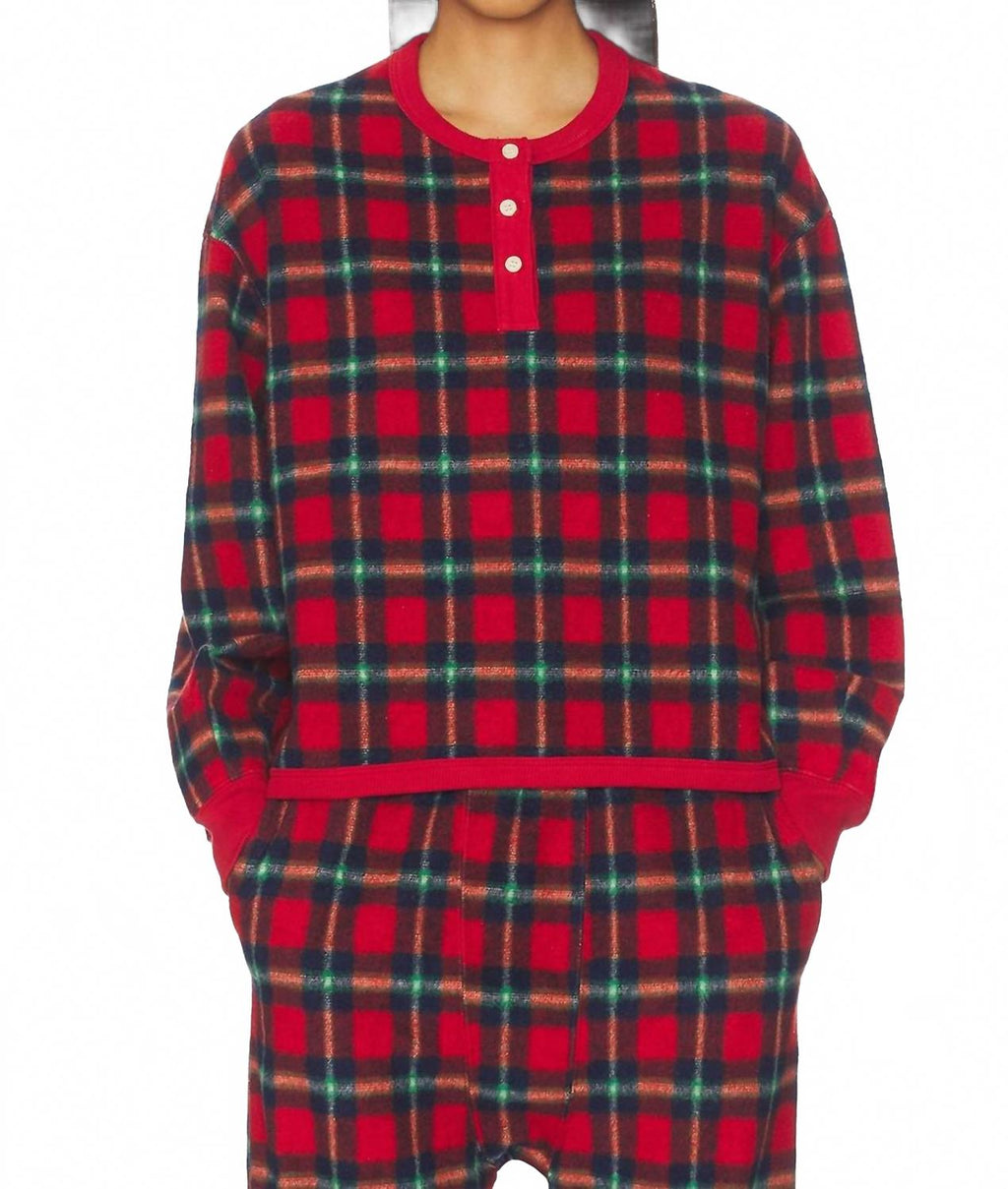Plush Fleece Henley Sleep Sweatshirt In Cedarwoods Plaid
