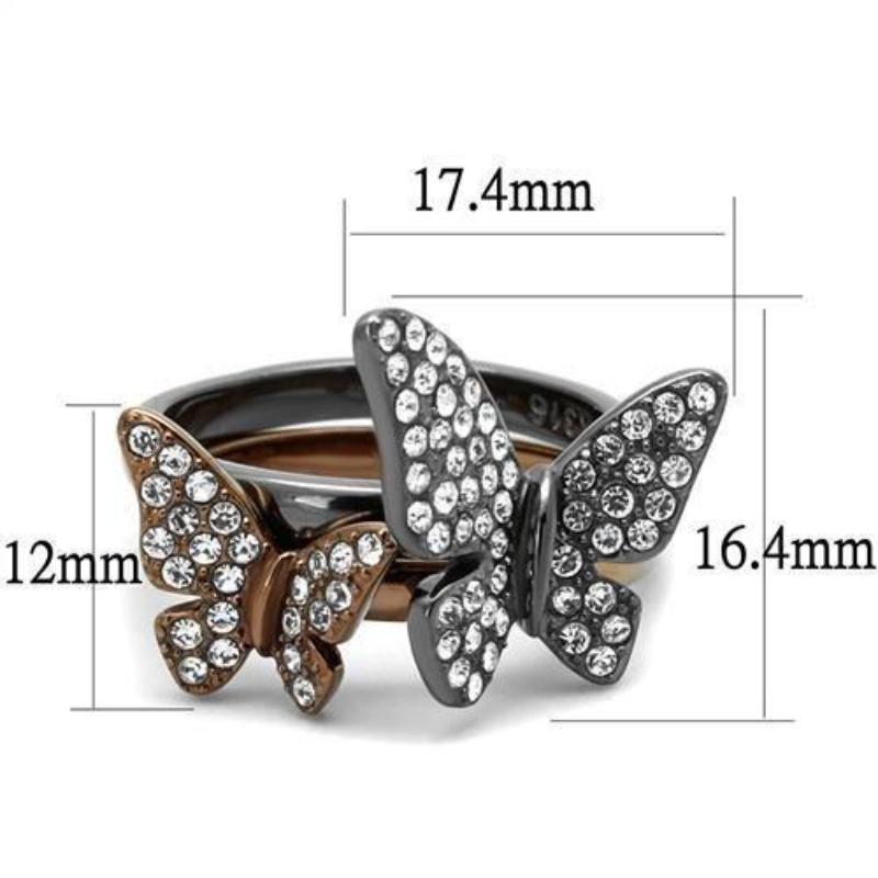 IP Light Black & IP Light coffee Stainless Steel Ring with Top Grade Crystal in Clear