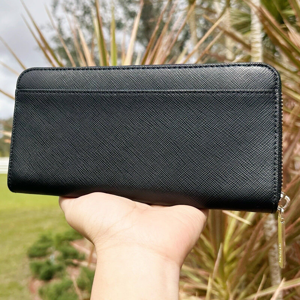 Kate Spade Spencer Leather Zip Around Large Continental Wallet Clutch Black