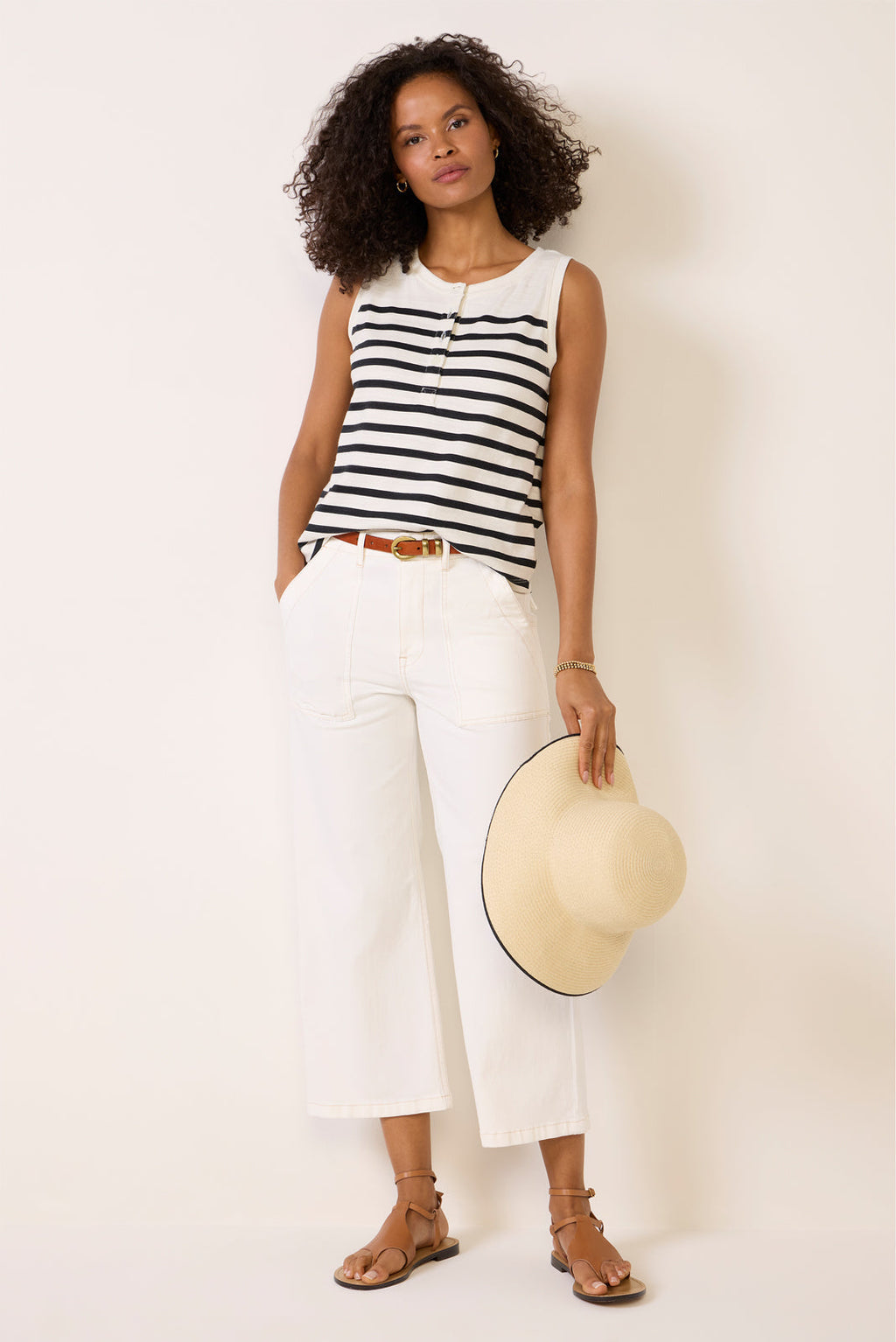 Women's Esme Striped Henley Tank Top