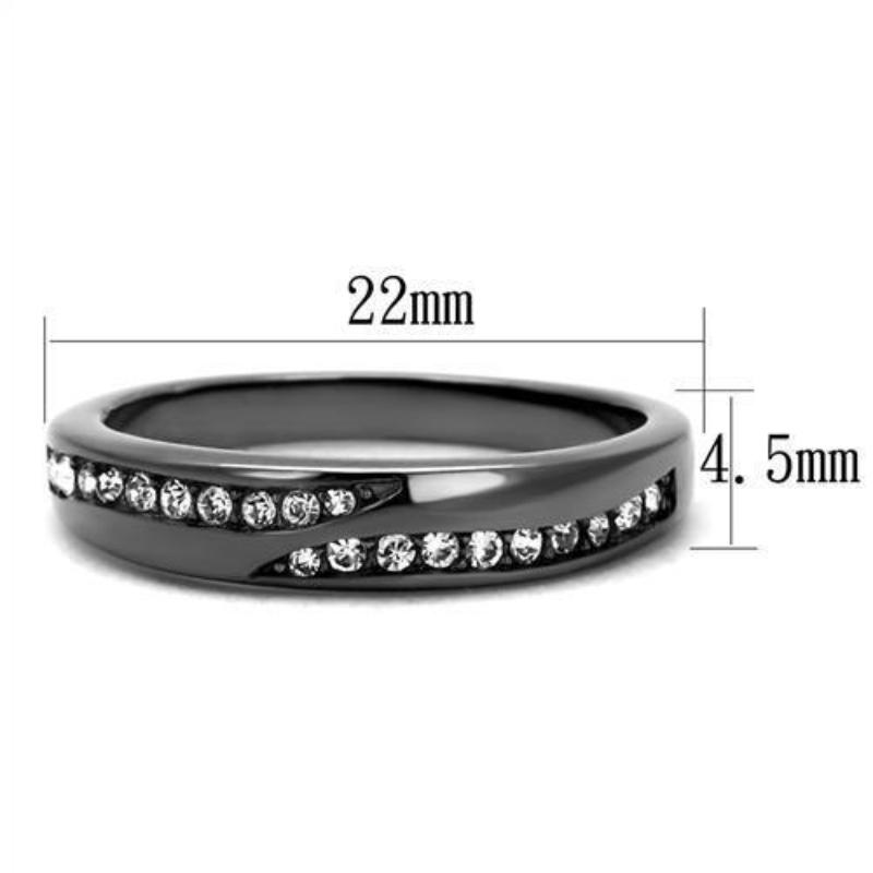 IP Light Black Stainless Steel Ring with Top Grade Crystal in Clear