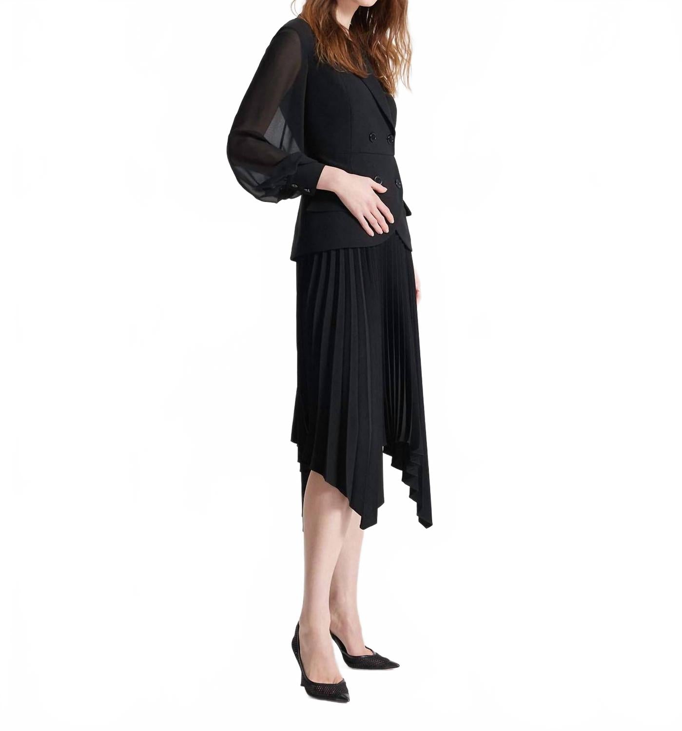 Atlas Pleated Dress In Black